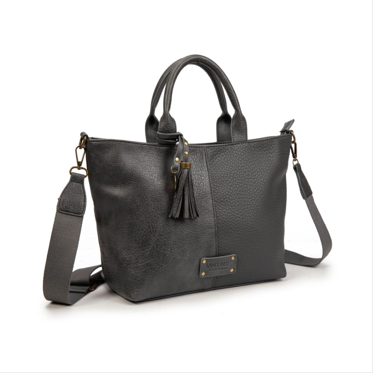 Bolso Mujer Vintage De Moda Con Borla – Bandolera Elegante De Eco-Cuero Grande En Negro, Marrón, Gris, Verde O Kaki