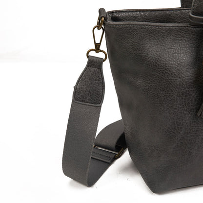 Bolso Mujer Vintage De Moda Con Borla – Bandolera Elegante De Eco-Cuero Grande En Negro, Marrón, Gris, Verde O Kaki