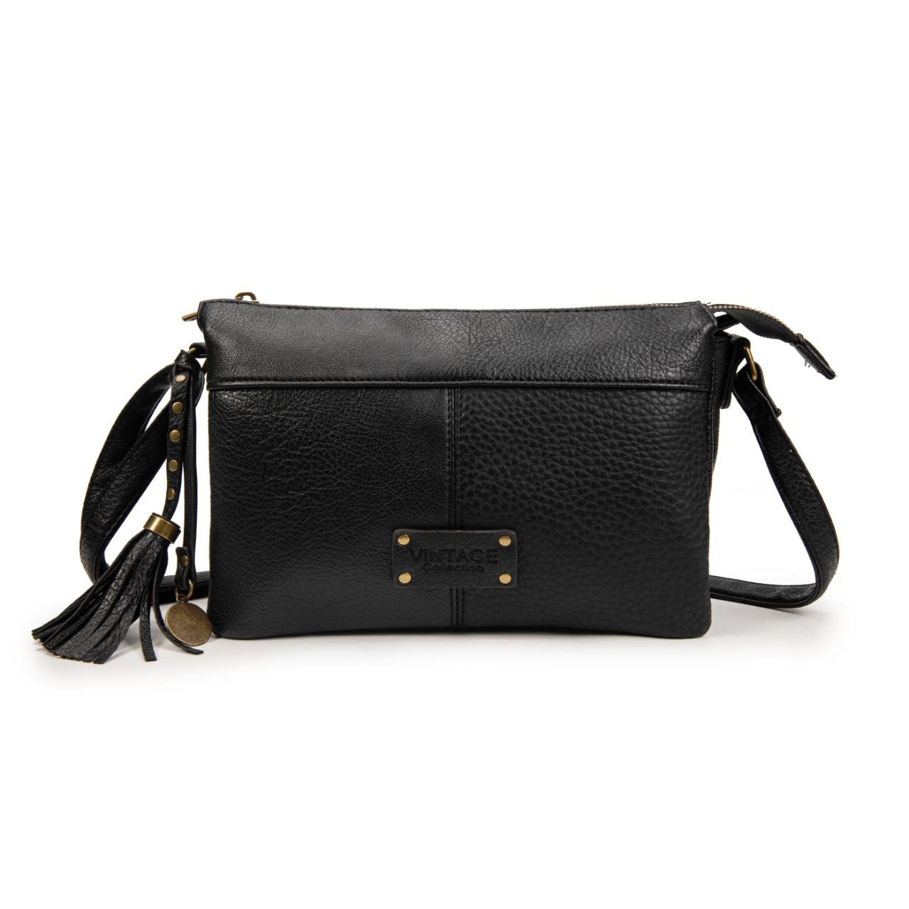 Bolso Bandolera Mujer Vintage De Moda Con Borla – Cartera Pequeña De Eco-Cuero En Negro, Marrón, Verde, Gris O Kaki