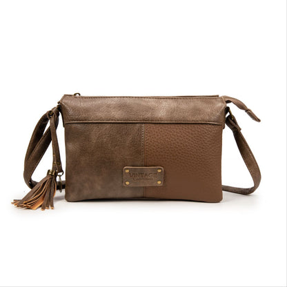 Bolso Bandolera Mujer Vintage De Moda Con Borla – Cartera Pequeña De Eco-Cuero En Negro, Marrón, Verde, Gris O Kaki