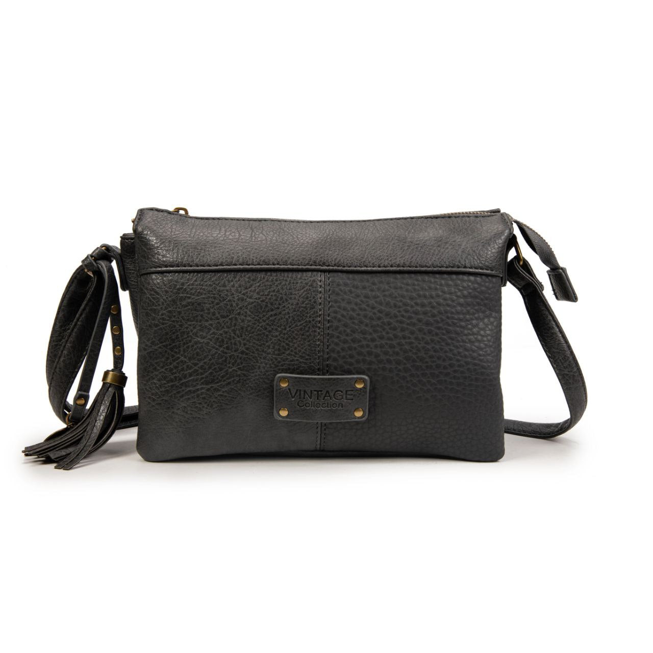Bolso Bandolera Mujer Vintage De Moda Con Borla – Cartera Pequeña De Eco-Cuero En Negro, Marrón, Verde, Gris O Kaki