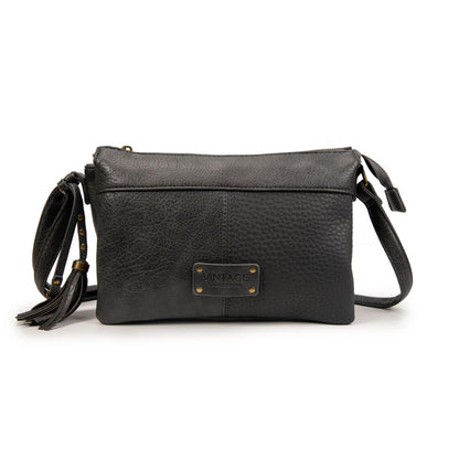 Bolso Bandolera Mujer Vintage De Moda Con Borla – Cartera Pequeña De Eco-Cuero En Negro, Marrón, Verde, Gris O Kaki