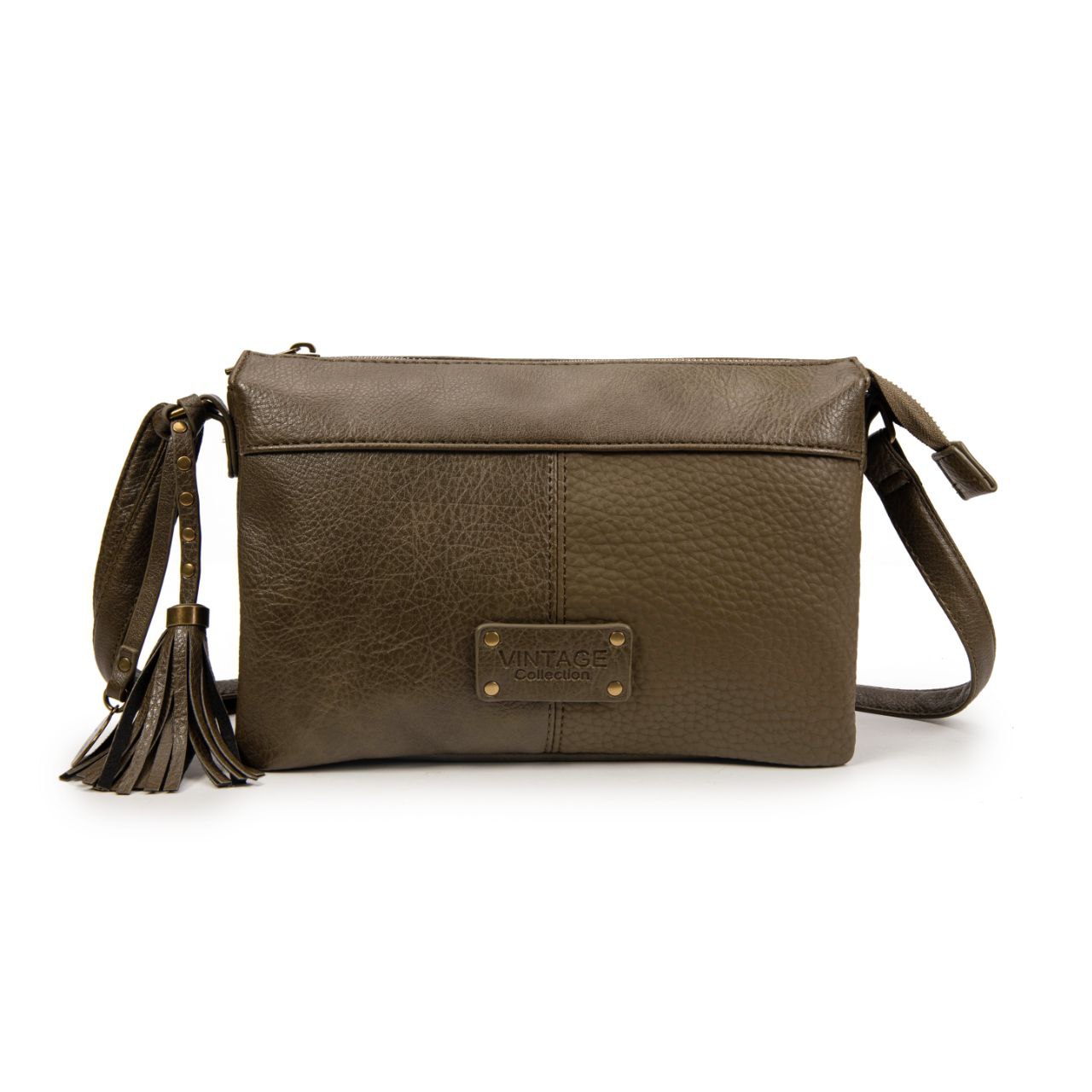 Bolso Bandolera Mujer Vintage De Moda Con Borla – Cartera Pequeña De Eco-Cuero En Negro, Marrón, Verde, Gris O Kaki