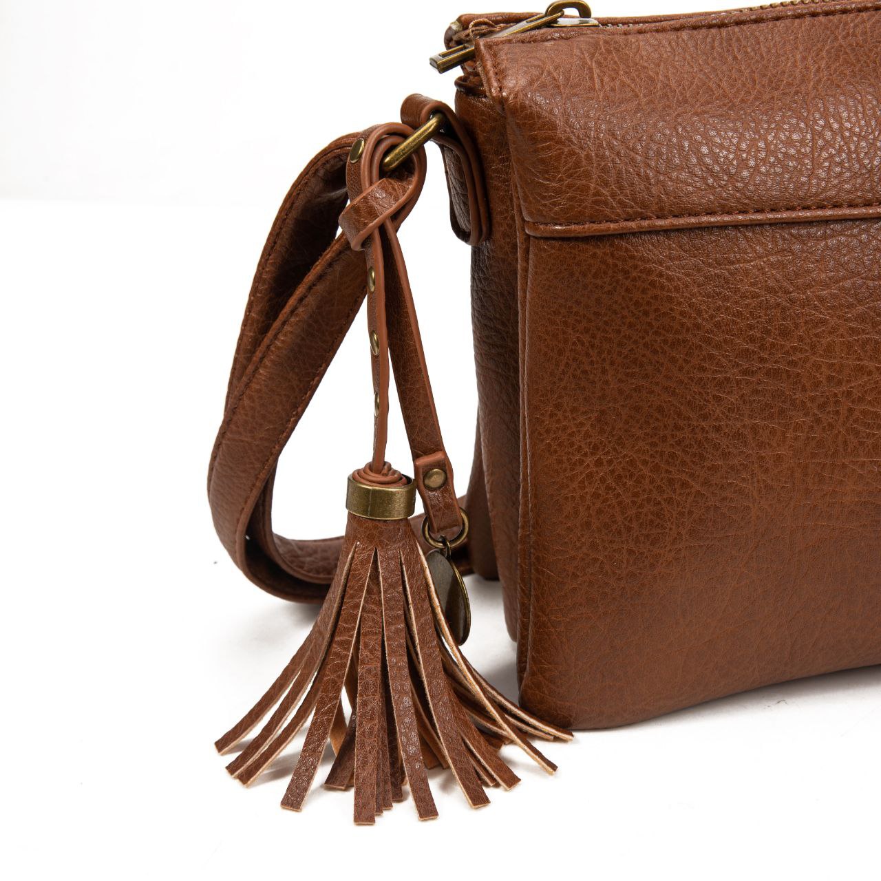 Bolso Bandolera Mujer Vintage De Moda Con Borla – Cartera Pequeña De Eco-Cuero En Negro, Marrón, Verde, Gris O Kaki