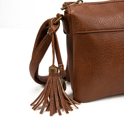 Bolso Bandolera Mujer Vintage De Moda Con Borla – Cartera Pequeña De Eco-Cuero En Negro, Marrón, Verde, Gris O Kaki