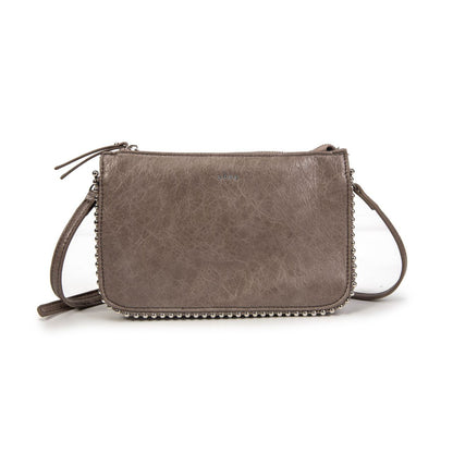 Bolso Mujer De Moda Tipo Bandolera – Pequeño Elegante En Eco-Cuero Con Doble Cremallera Y Tachas Metálicas