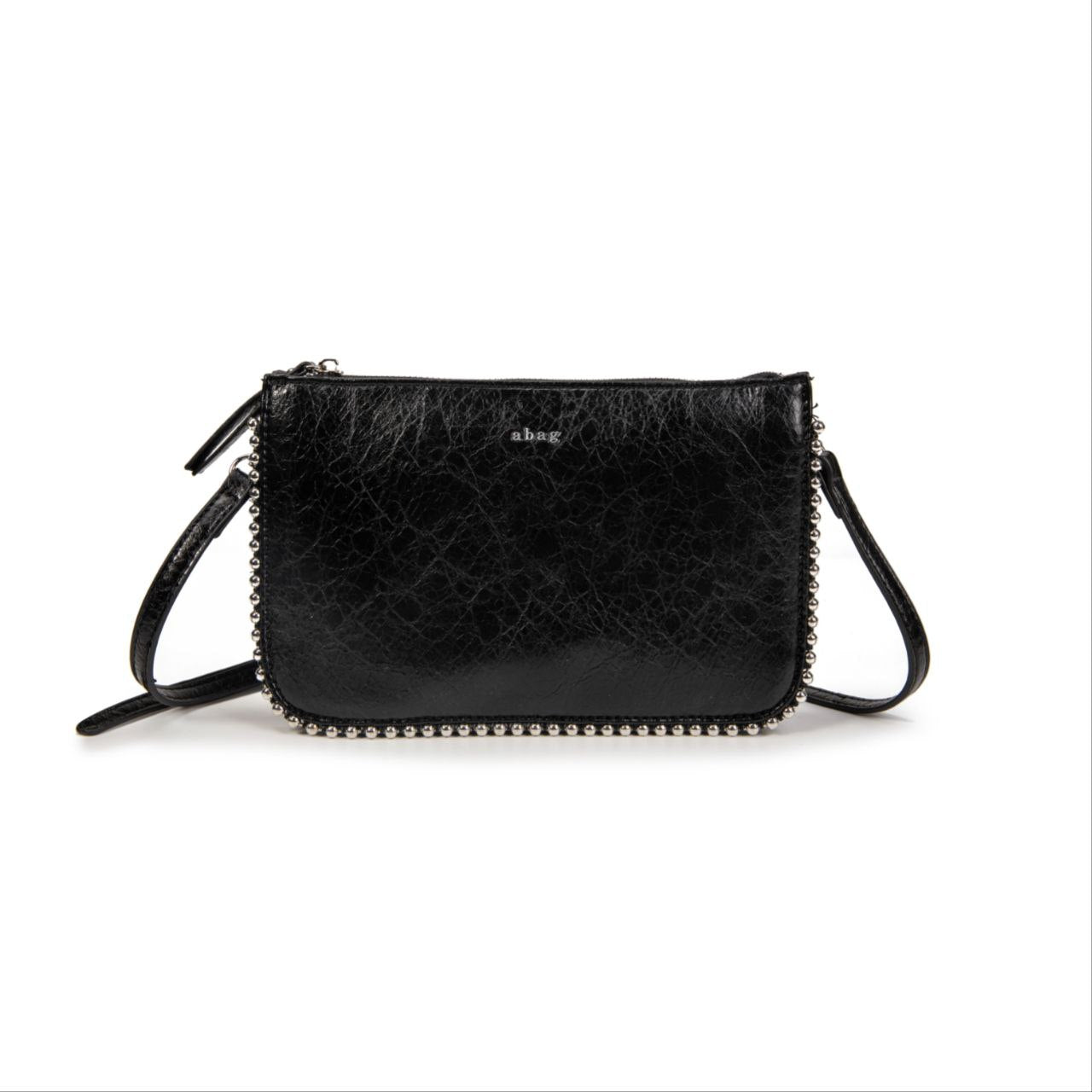 Bolso Mujer De Moda Tipo Bandolera – Pequeño Elegante En Eco-Cuero Con Doble Cremallera Y Tachas Metálicas