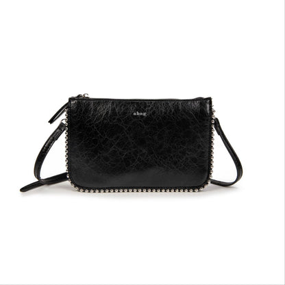 Bolso Mujer De Moda Tipo Bandolera – Pequeño Elegante En Eco-Cuero Con Doble Cremallera Y Tachas Metálicas