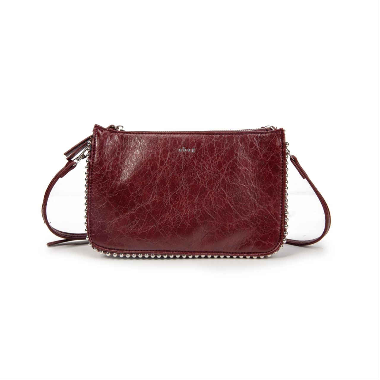 Bolso Mujer De Moda Tipo Bandolera – Pequeño Elegante En Eco-Cuero Con Doble Cremallera Y Tachas Metálicas