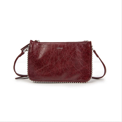 Bolso Mujer De Moda Tipo Bandolera – Pequeño Elegante En Eco-Cuero Con Doble Cremallera Y Tachas Metálicas