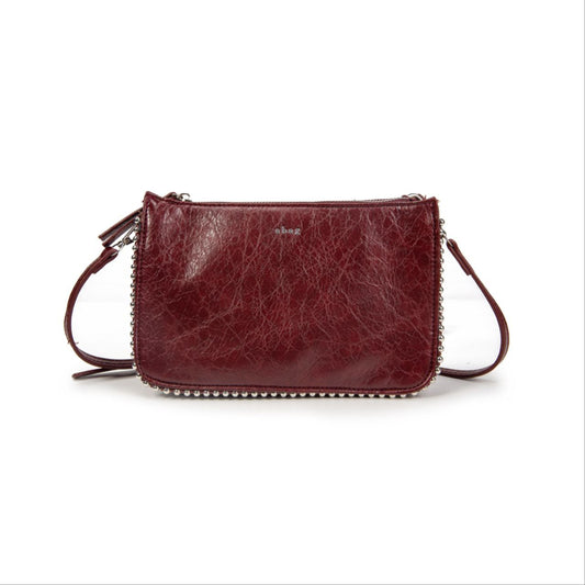 Bolso Mujer De Moda Tipo Bandolera – Pequeño Elegante En Eco-Cuero Con Doble Cremallera Y Tachas Metálicas