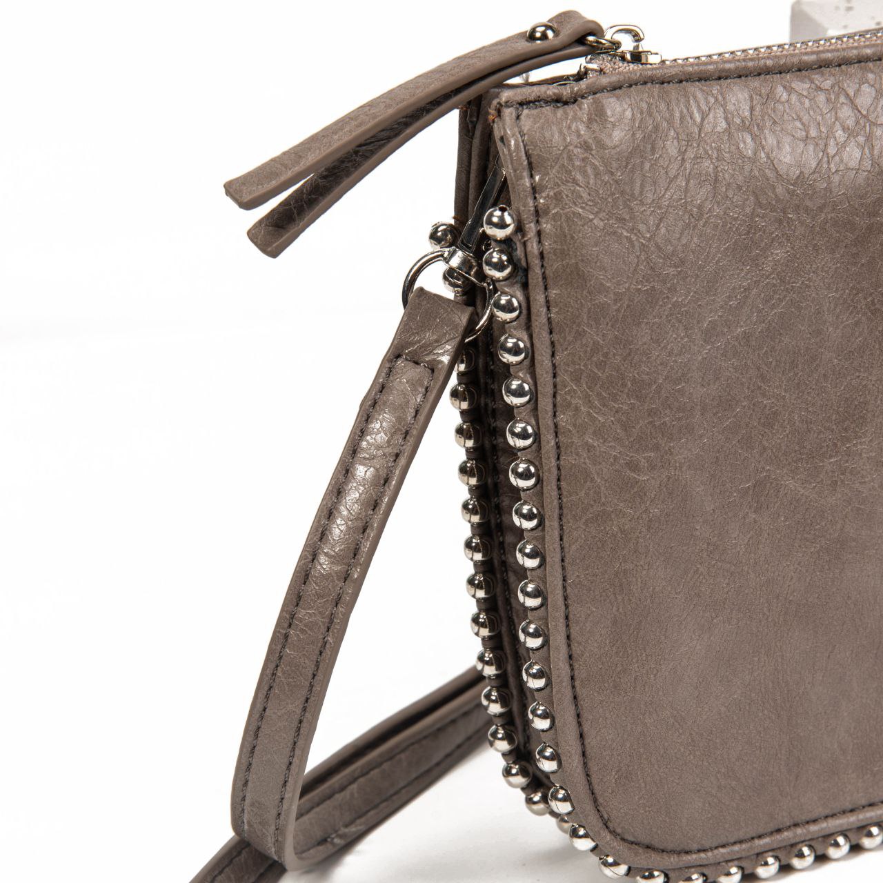 Bolso Mujer De Moda Tipo Bandolera – Pequeño Elegante En Eco-Cuero Con Doble Cremallera Y Tachas Metálicas